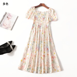 411703 夏连衣裙 女加长款短袖V领.M.L.XL