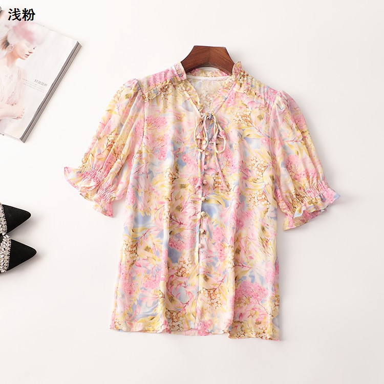 夏上衣女中长款五分袖V领