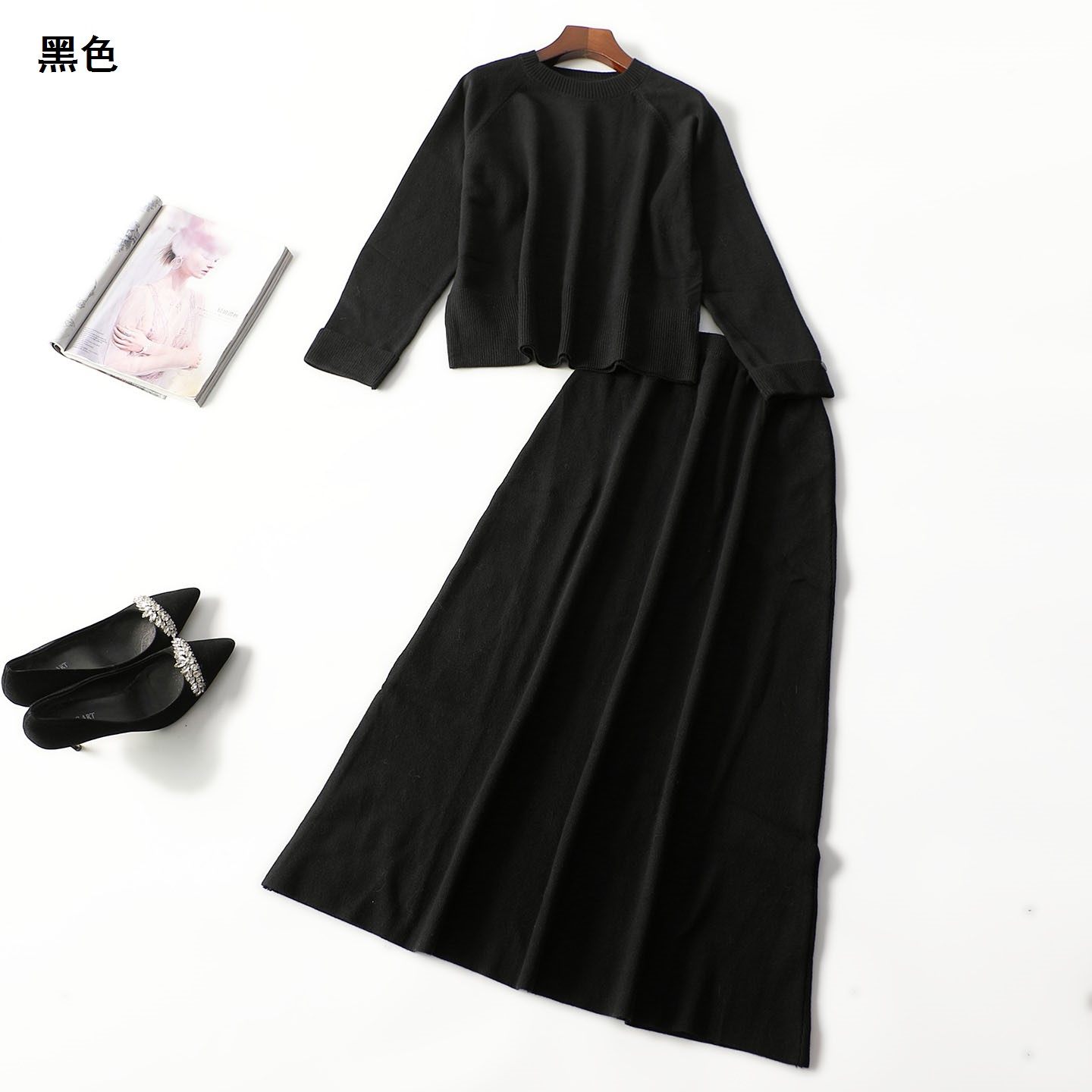 413090 春针织衫半身裙套装 女长款九分袖套头清仓,女装/女士精品,时尚套装,淘宝优惠券,粉丝福利购,淘宝优惠卷