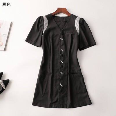 夏人丝连衣裙女长款短袖V领