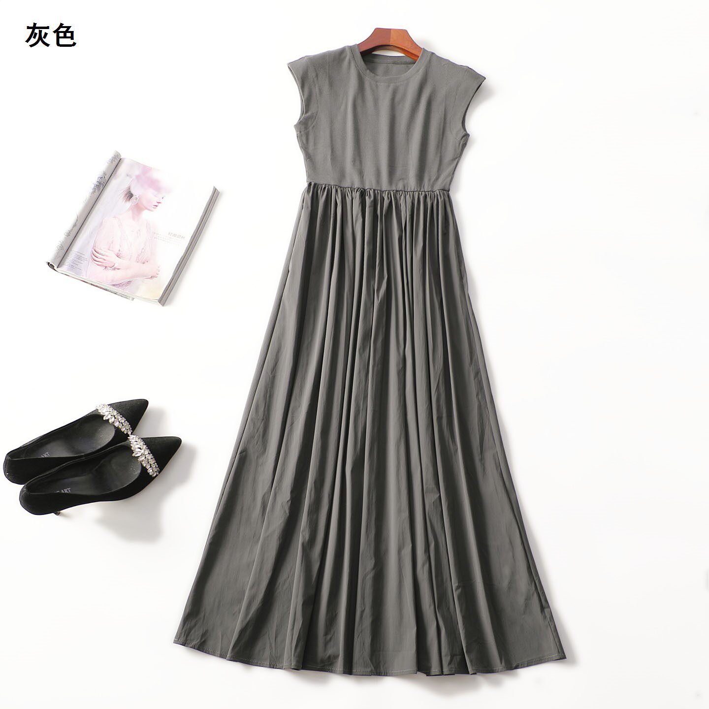 248570 夏连衣裙 女加长款短袖套头.M.L.XL.2XL.3XL