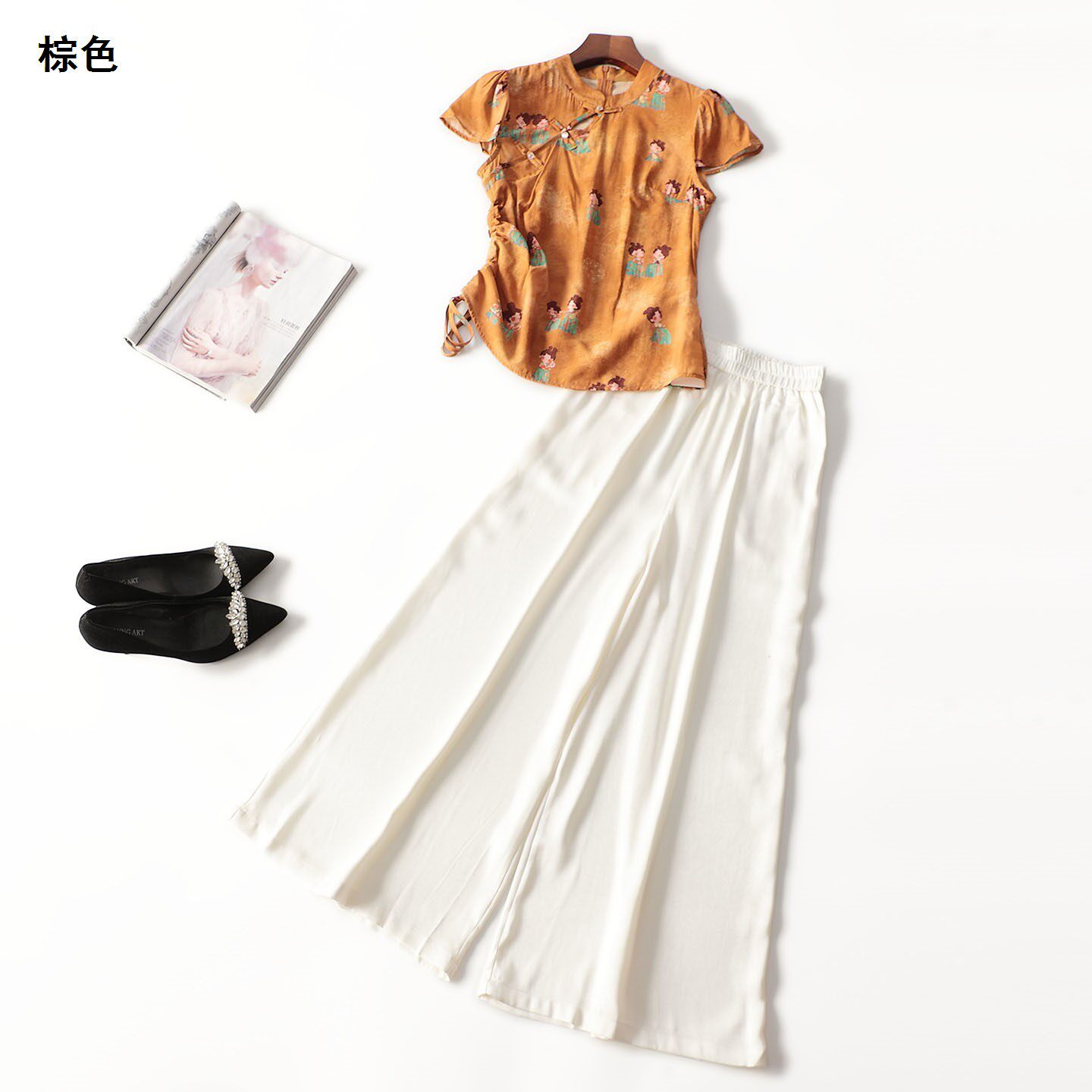 411917 夏上衣裤子套装 女长款短袖圆领.M.L.XL