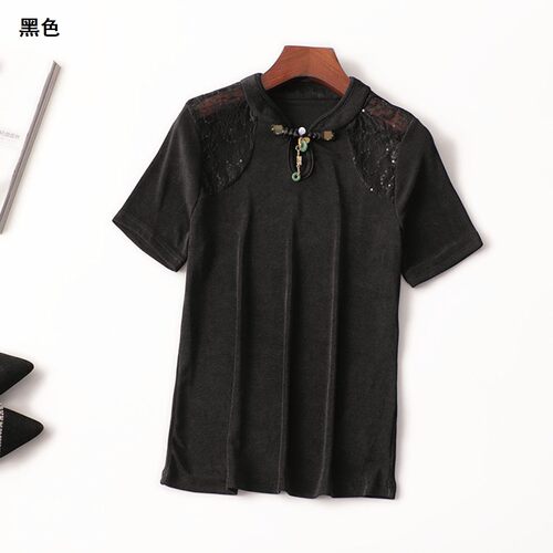 409027 夏上衣 女盘扣国风中长款短袖立领.M.L.XL