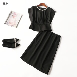 上衣半身裙套装 圆领短袖 夏中长款 411805