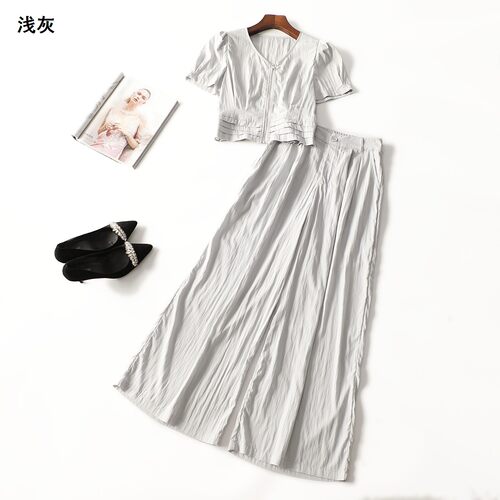 249631 夏上衣裤子套装 女长款短袖拉链.M.L.XL.2XL