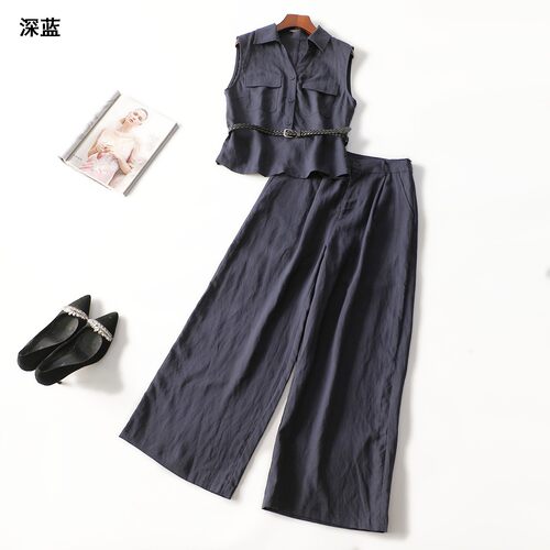 249564 夏上衣裤子套装 女长款无袖套头.M.L.XL.2XL