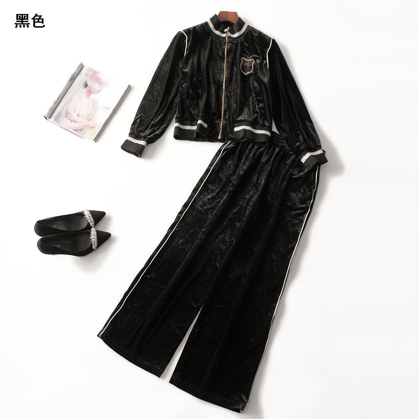 247686南油高端轻奢高档女装超值丝绒秋长款拉链长袖外套裤子套装,女装/女士精品,时尚套装,淘宝优惠券,粉丝福利购,淘宝优惠卷