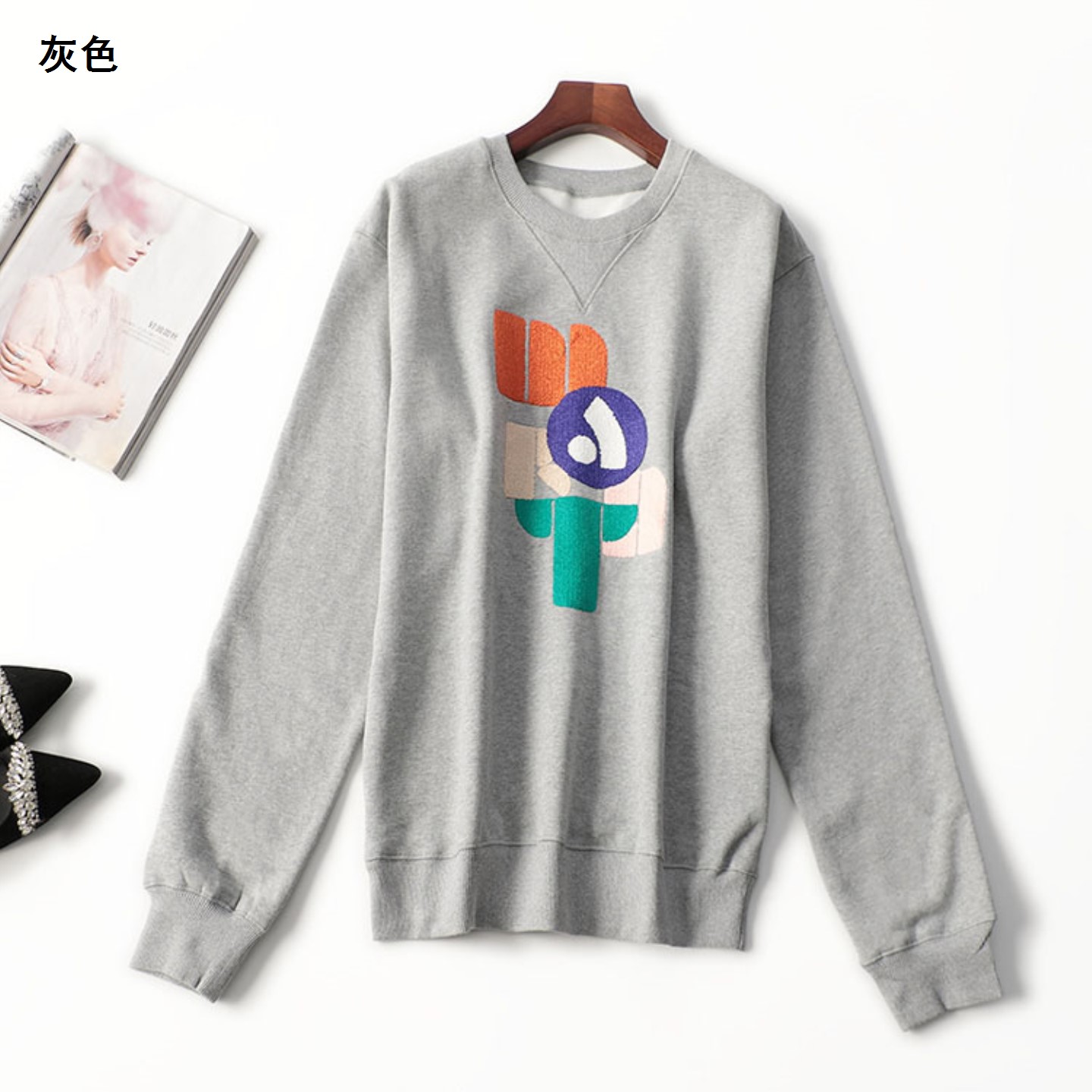 410475 冬棉卫衣 深圳女中长款长袖圆领现货