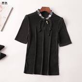 242921 立领现货 五分袖 夏T恤 女绣花中长款