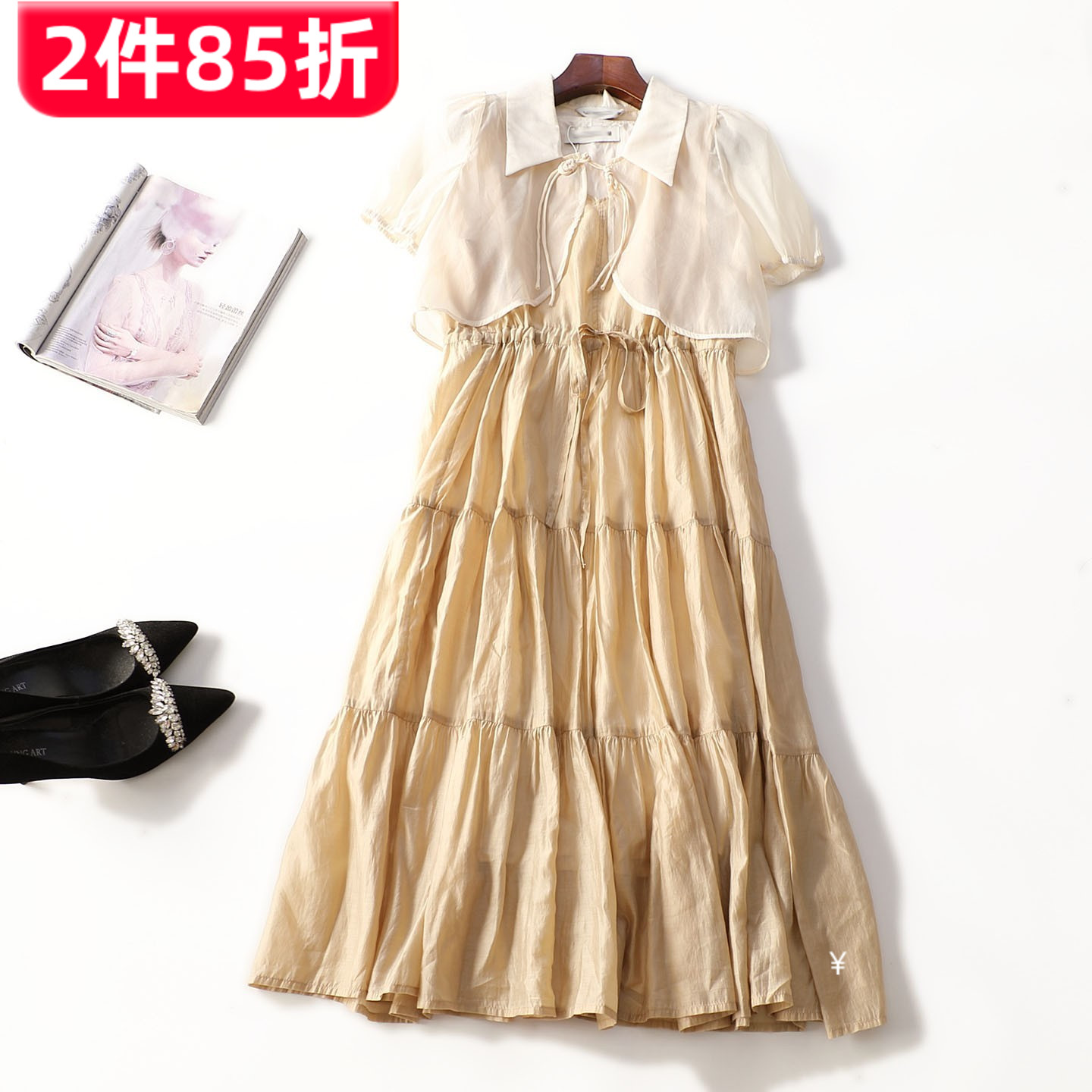 505760 夏外套长裙套装 女加长款短袖套头.M.L