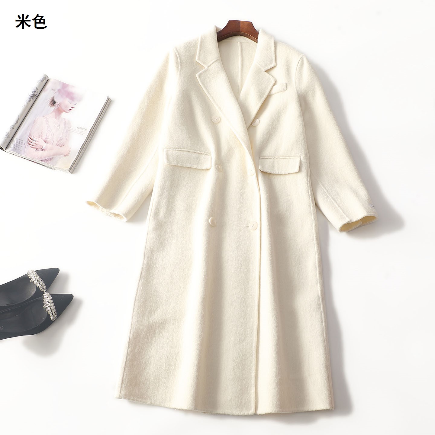 247872 冬加长款单排扣长袖双面呢大衣