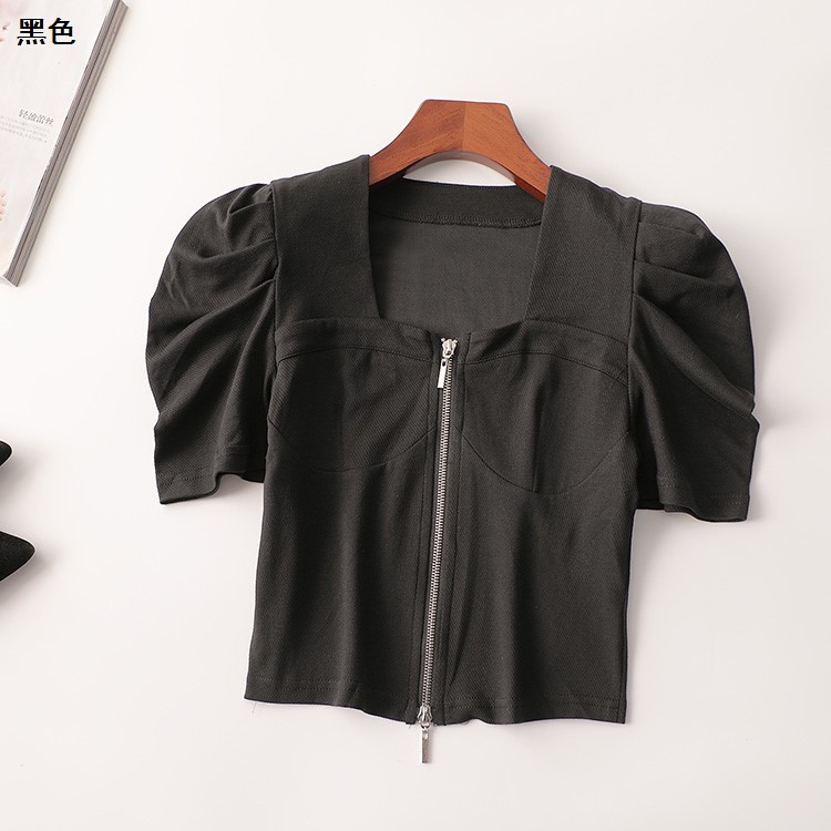 409242 夏上衣 深圳女短款短袖方领现货