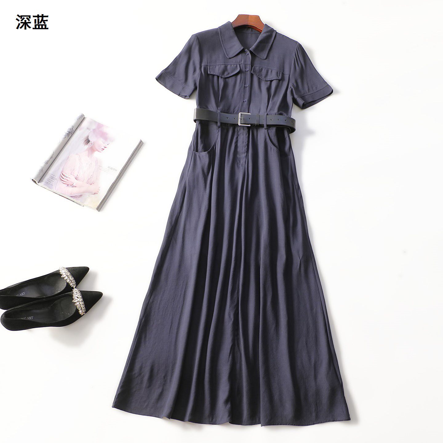 249419 夏连衣裙 女加长款短袖套头.M.L.XL.2XL