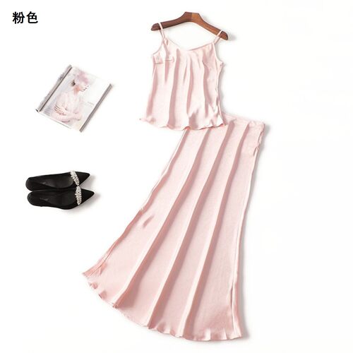 411480 夏吊带半身裙套装 女长款V领.S.M.L.XL
