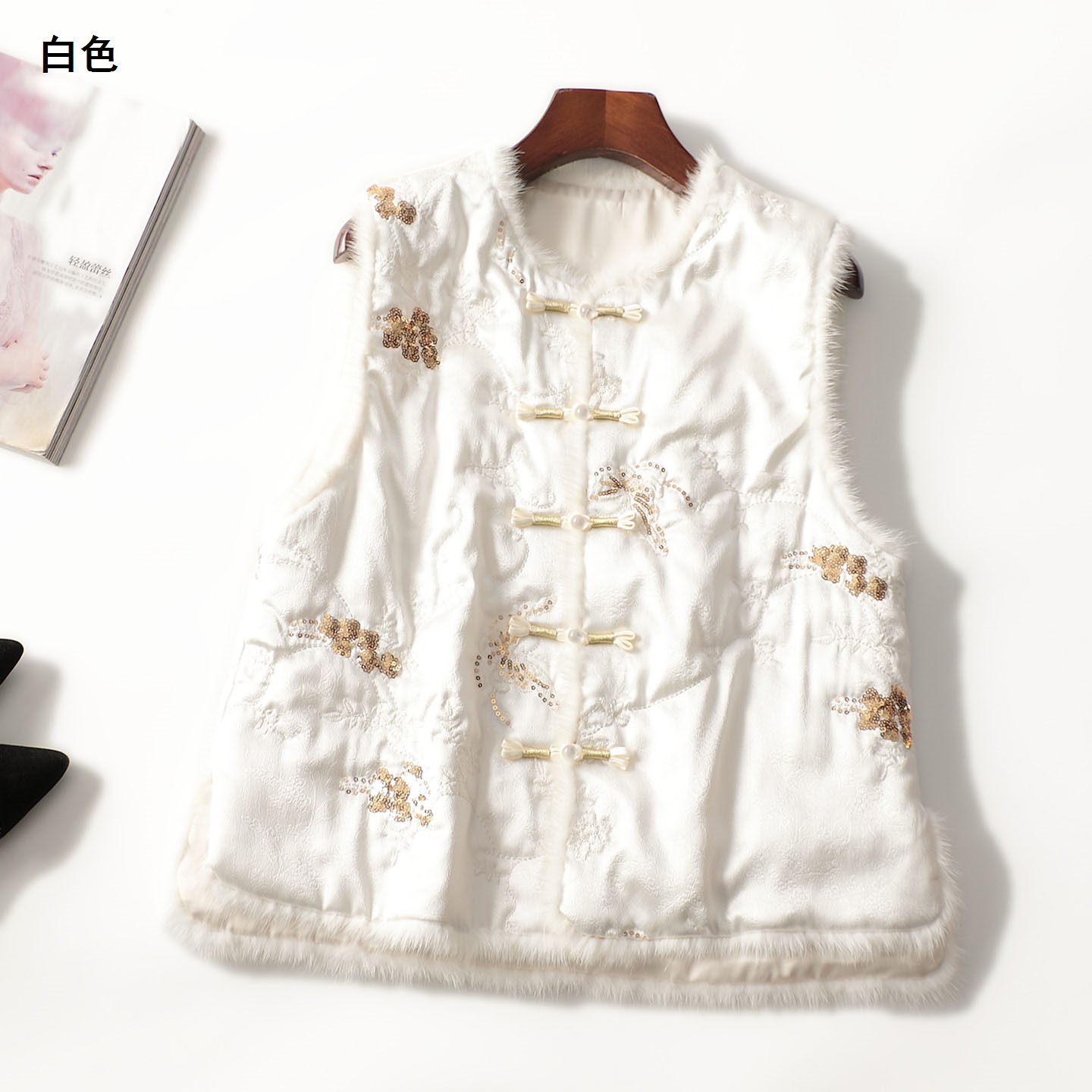 247576 冬中长款单排扣无袖马夹