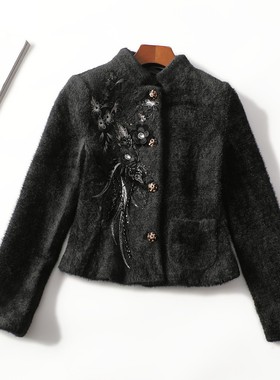 413476 冬短款单排扣长袖外套