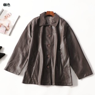 249932 冬皮衣 女中长款长袖单排扣.L