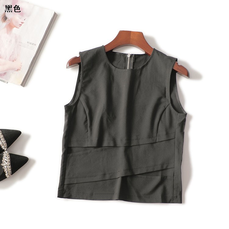 411420 夏背心 深圳女短款无袖圆领现货