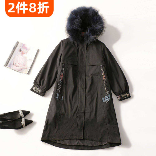 412730 冬派克服 女免毛内胆长款长袖拉链.L