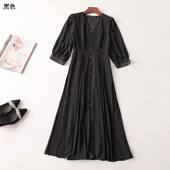 夏连衣裙 女加长款 九分袖 242866 V领断码 清仓