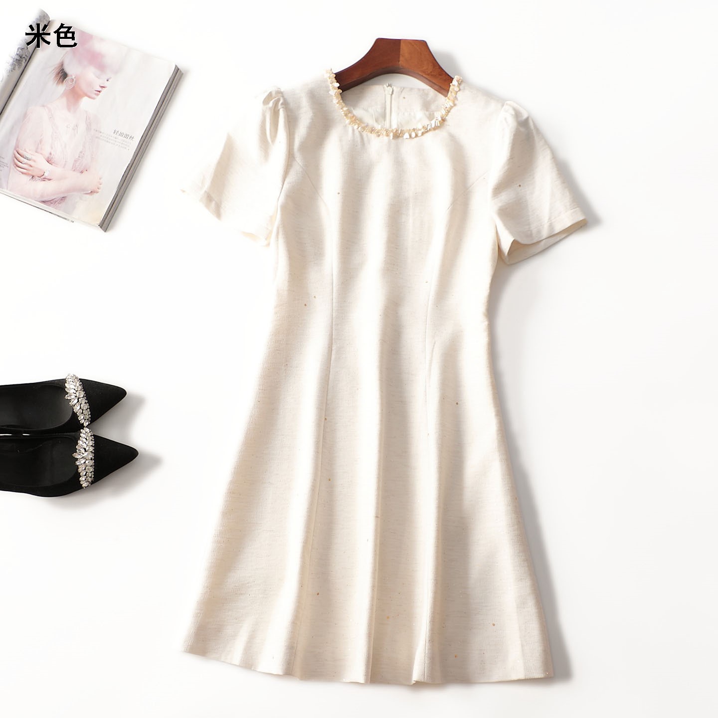 411981新款女装超值品质精品洋气气质女主通勤夏圆领短袖连衣裙