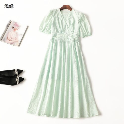 411002 夏连衣裙 深圳女加长款五分袖V领.S.M