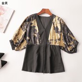 女装 精品24年夏季 洋气气质夏中长款 409545超值新款 V领五分袖 上衣