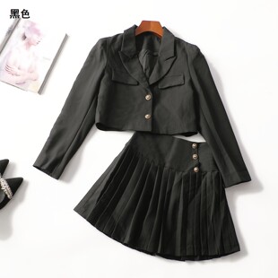 长袖 女短款 单排扣 春外套半身裙套装 248558