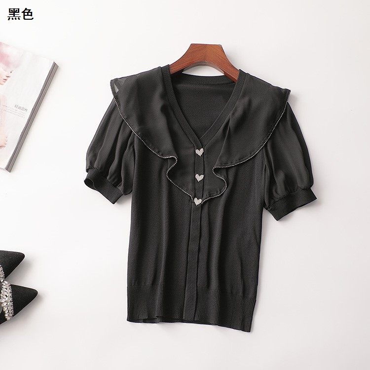 242054强烈推荐南油女装轻奢名媛气质天丝夏季曲珠V领短袖针织衫,女装/女士精品,毛针织衫,淘宝优惠券,粉丝福利购,淘宝优惠卷