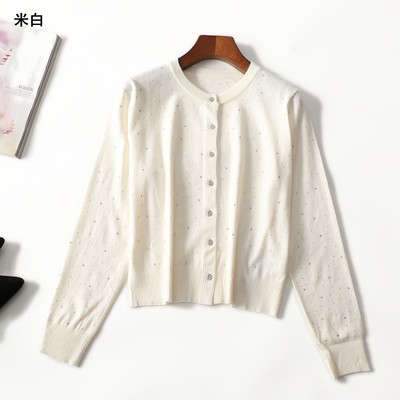 413008新款超值精品女装25秋冬粘珠羊毛开衫亲肤好穿长袖针织衫