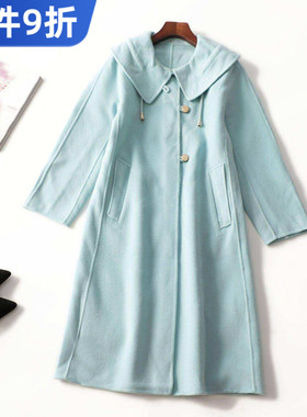 412512 冬双面呢大衣 女加长款长袖单排扣清仓