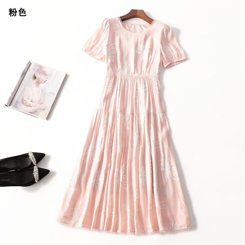 411778 夏连衣裙 女加长款短袖圆领.M.L