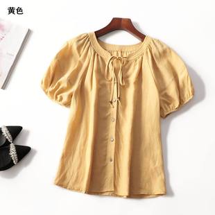 246358 夏天丝麻衬衫 女中长款短袖单排扣