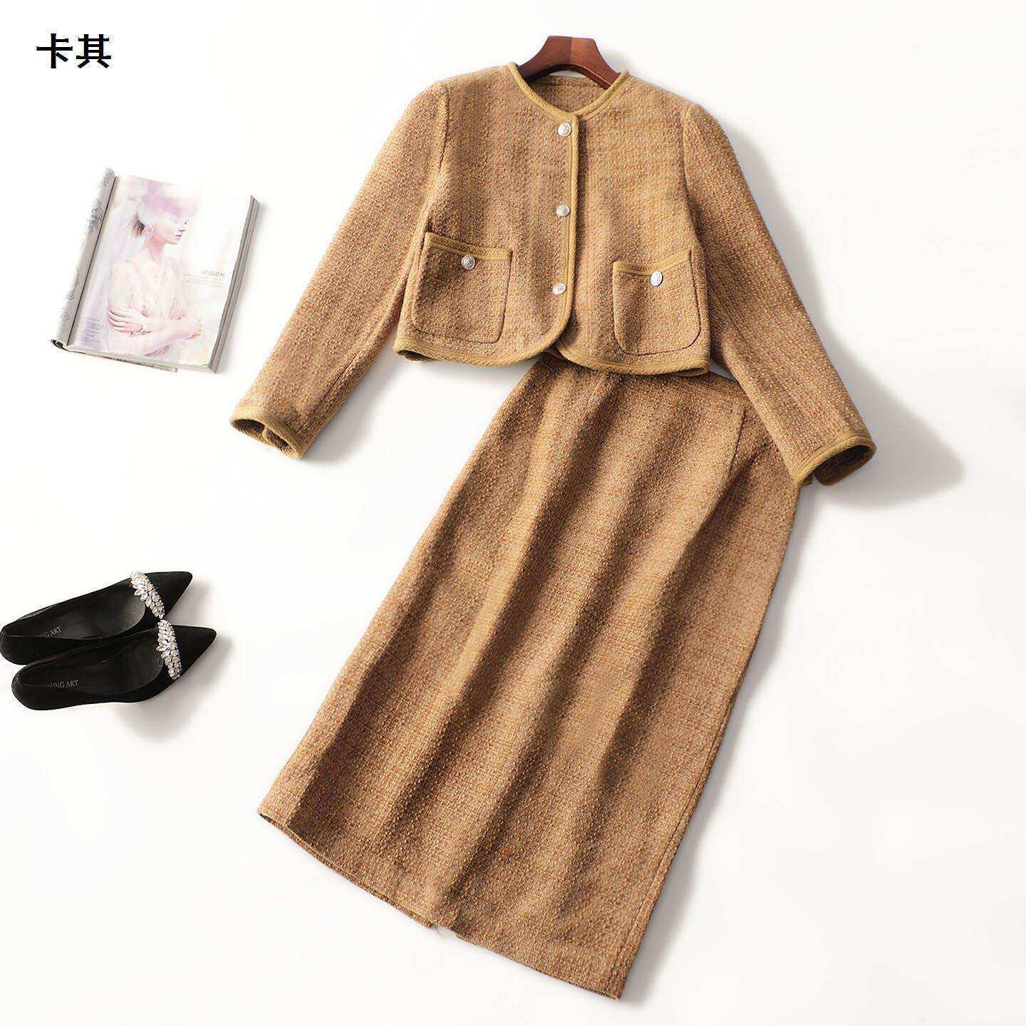 247789 冬外套半身裙套装 女长款长袖单排扣.2XL.3XL.4XL