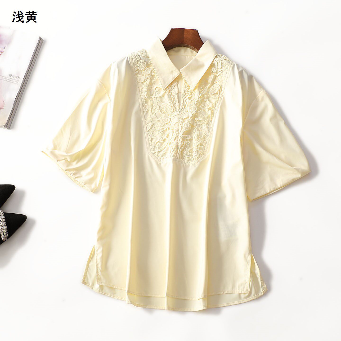 249051 夏衬衫 深圳女中长款五分袖套头.S.M.L.XL