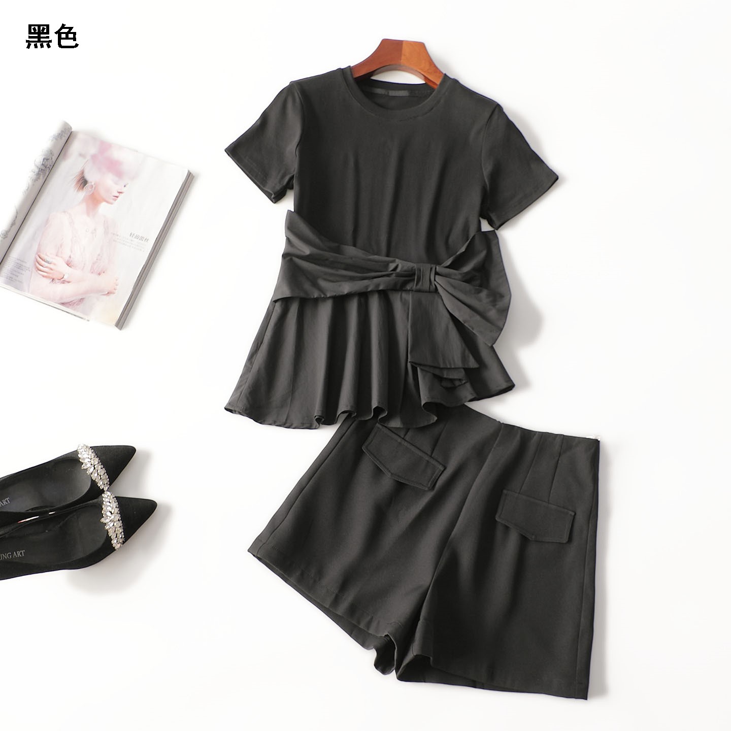 411806 夏上衣裤子套装 女短款短袖圆领