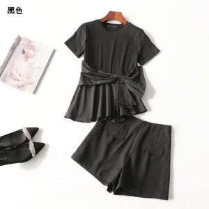 411806 夏上衣裤子套装 女短款短袖圆领