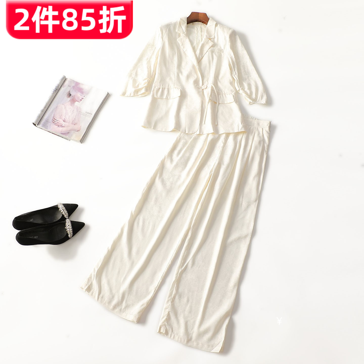 505433 春西装裤子套装 女长款九分袖单扣.S