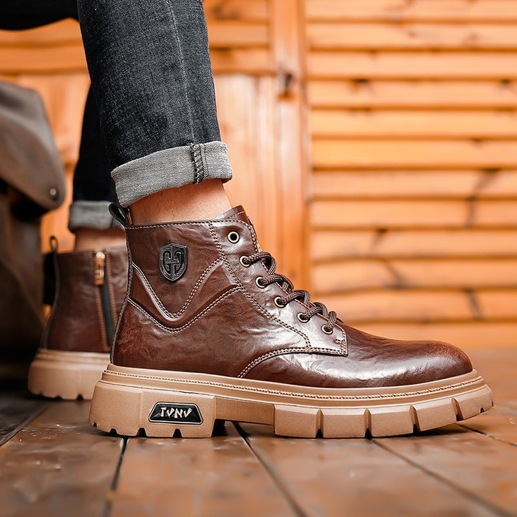 2025冬季新款春秋超纤皮2024年冬季橡胶马丁靴布系带短筒