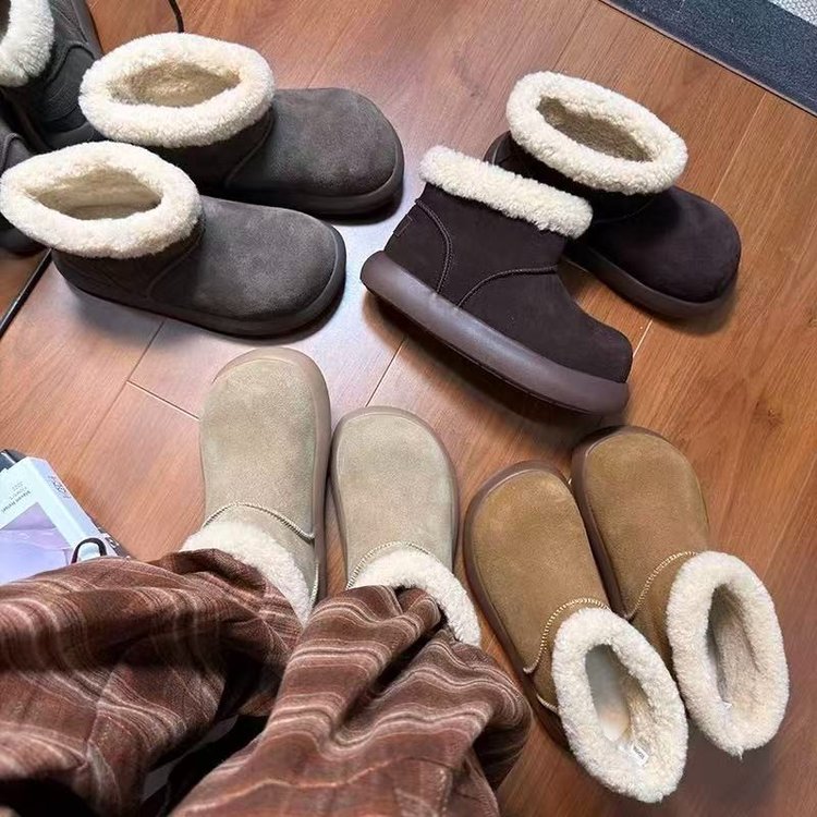 2025冬季新款平跟中跟(3-5cm)套筒雪地靴沙色2025