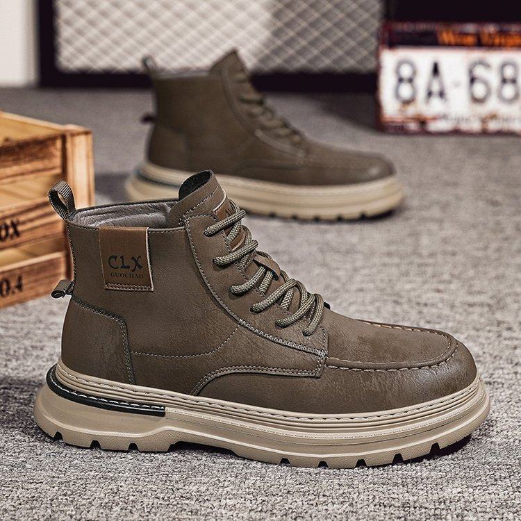 2025冬季新款橡胶系带PU马丁靴棉春秋2024年秋季短筒(