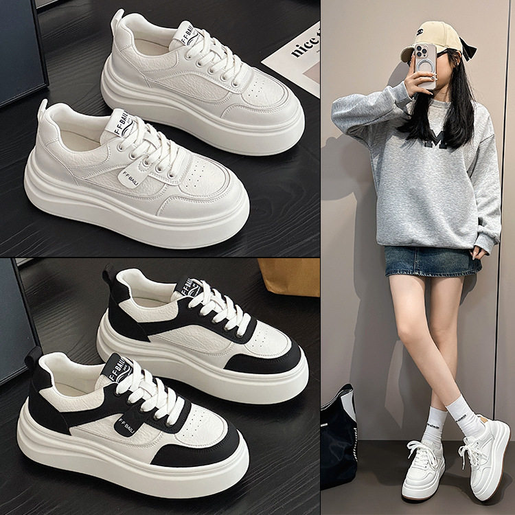 厚底真皮小白鞋女2026春季新款小个子增高松糕鞋休闲运动牛皮板鞋