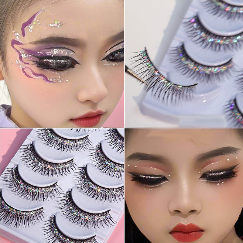 闪粉亮片带钻叉交浓密假睫毛舞台
