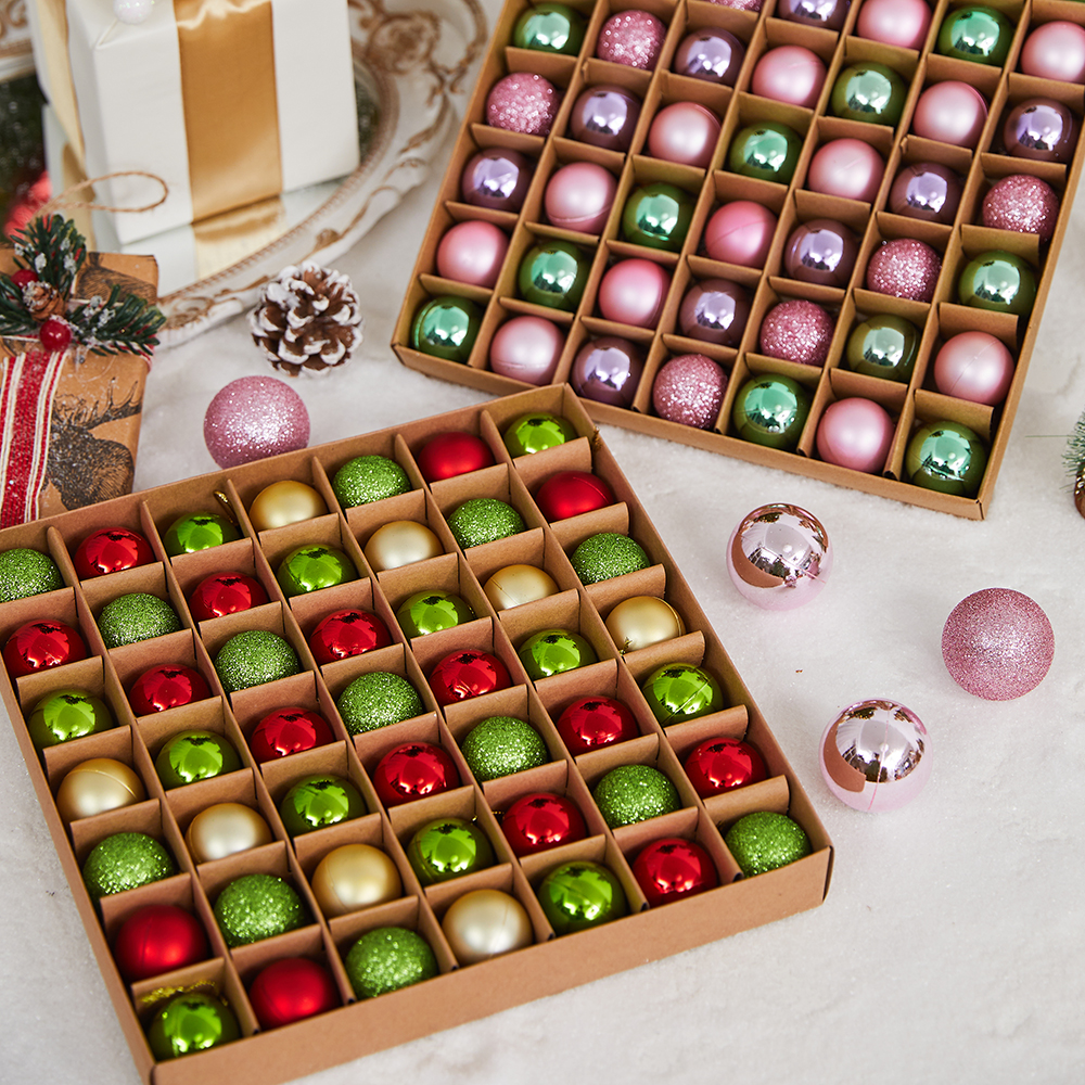 圣诞节装饰品圣诞球多多包盒装场景布置挂件珠光磨砂亮光彩绘44个
