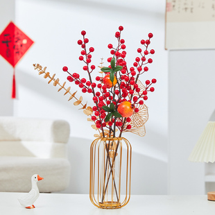 春节元旦装饰品新年客厅摆件桌面柜台场景布置仿真红果插花发财果
