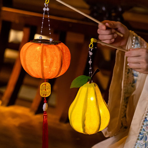 春节灯笼手工diy古风柿柿如意花灯新款儿童手提水果布面柿子灯