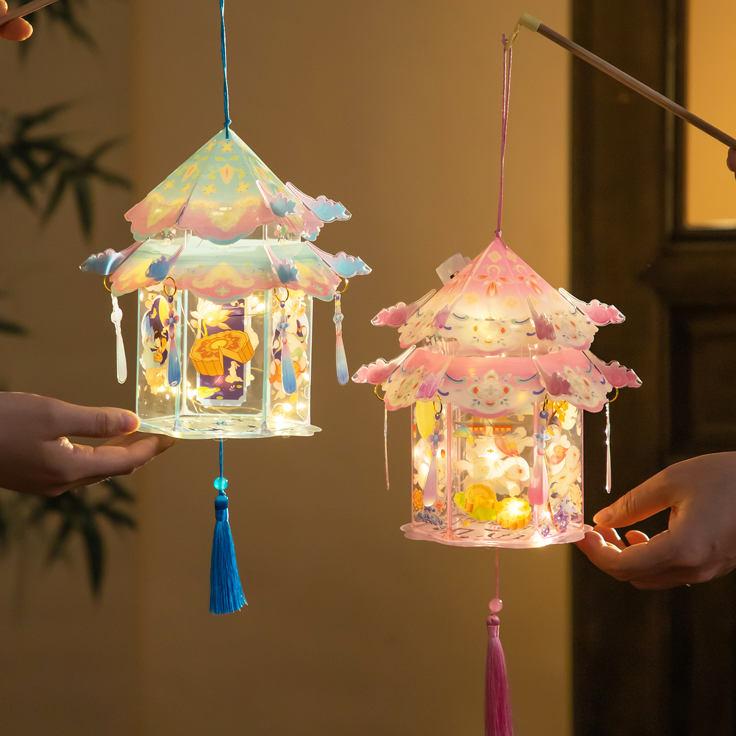 中秋国潮手提古风灯笼儿童2025新款PVC宫灯花灯diy手工材料包