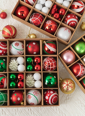 圣诞节装饰品圣诞球多多包盒装圣诞树挂件珠光磨砂彩绘球场景布置