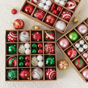 圣诞节装饰品圣诞球多多包盒装圣诞树挂件珠光磨砂彩绘球场景布置