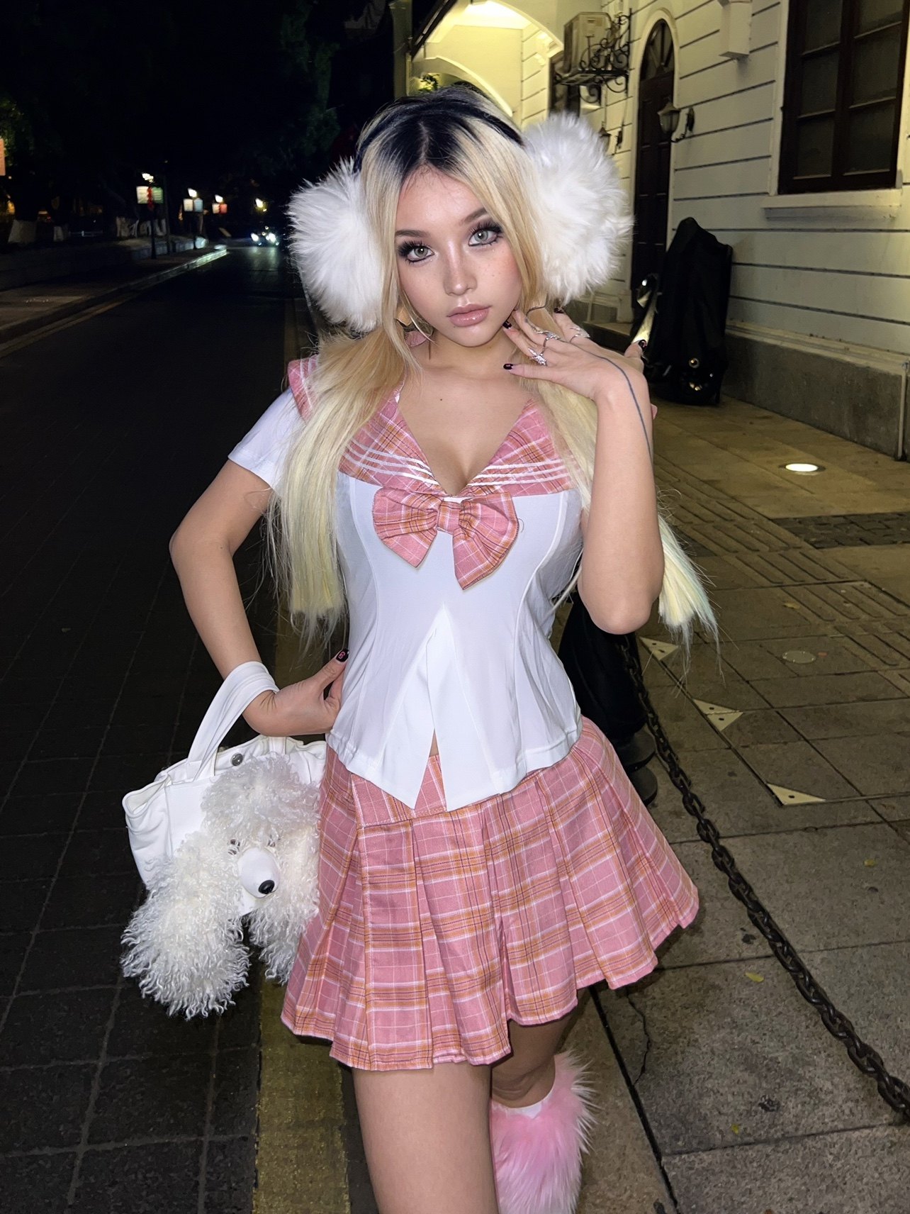 amamay egirl装涩谷辣妹美式校园夏粉格子蝴蝶结jk软妹分体套装裙